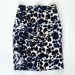 Ann Taylor Women's Deep Blue & Cream Abstract Watercolor Floral Pencil Skirt 2